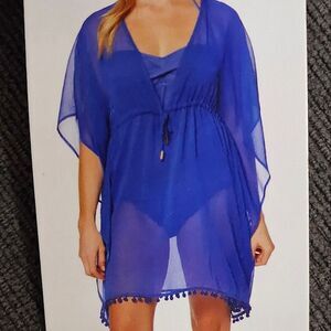 Ellen Tracy Women's Blue Loose Flowy Bathing Suit Cover Up Tunic wrap Size XL